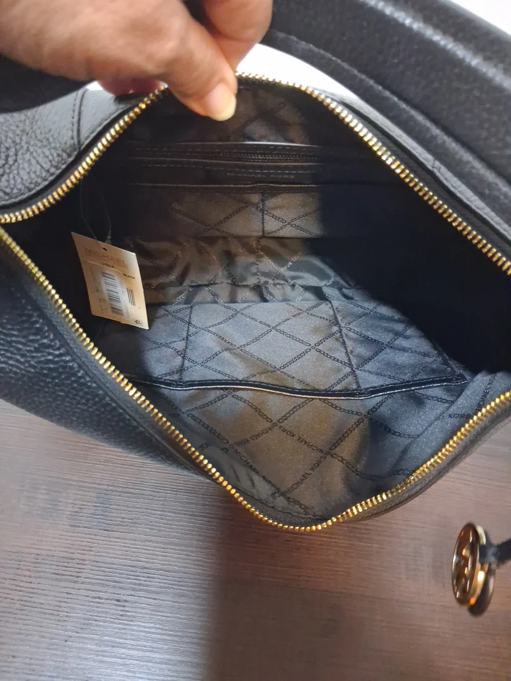 Michael Kors Black Pebbled Leather Hobo with Gold Accent